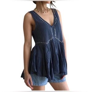 Abercrombie & Fitch Silver Sequins Dusty Blue Boho Babydoll Blouse M